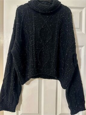 Disturbia Black Flecked Cable Knit Turtleneck Sweater